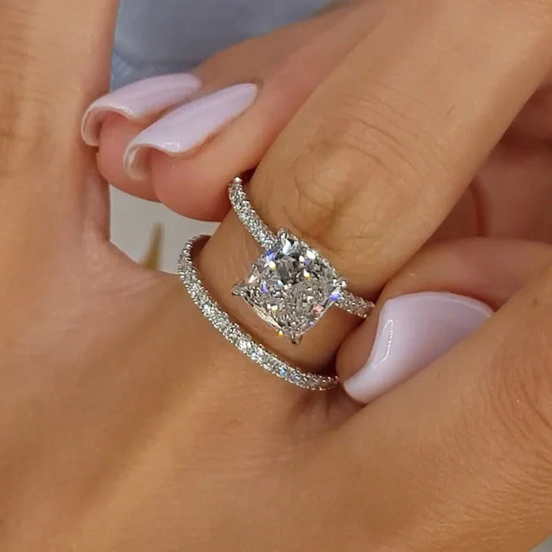 Bridal Cushion 2PC Ring Set | White Gold 16k