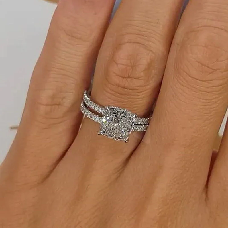 Bridal Cushion 2PC Ring Set | White Gold 16k - Image 3