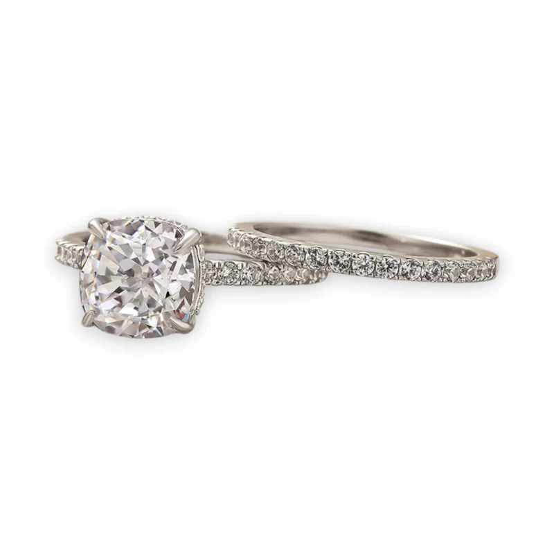 Bridal Cushion 2PC Ring Set | White Gold 16k