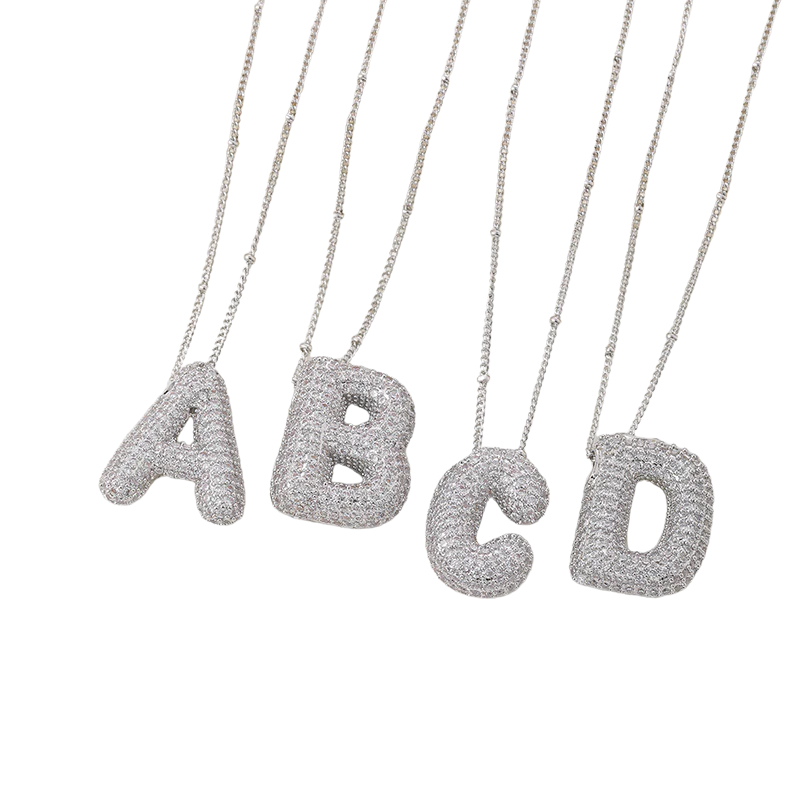 Bubble letter initial necklace set | White Gold 18k