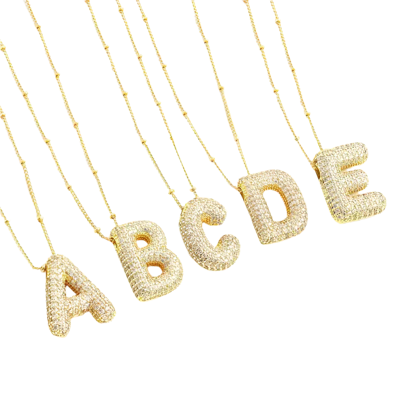 Bubble letter initial necklace set | White Gold 18k - Image 2