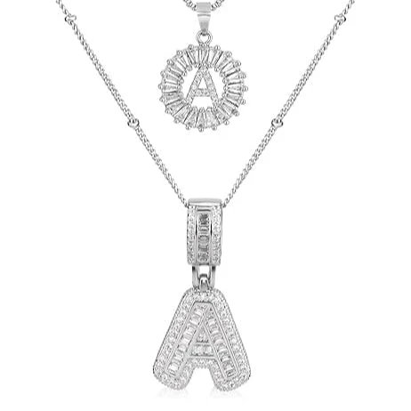 Moissanite letter initial necklace set | White Gold 18k