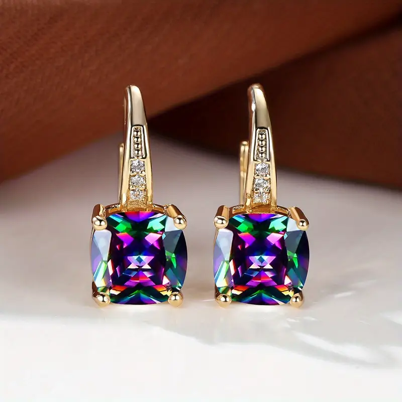 Mystic Sapphire Stone Hoop Earrings | Gold 18k - Image 3